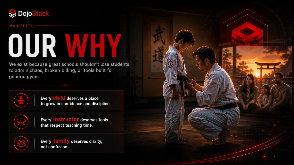 Our why: We exist because great schools shouldn't lose students to admin chaos, broken billing, or tools built for generic gyms.
